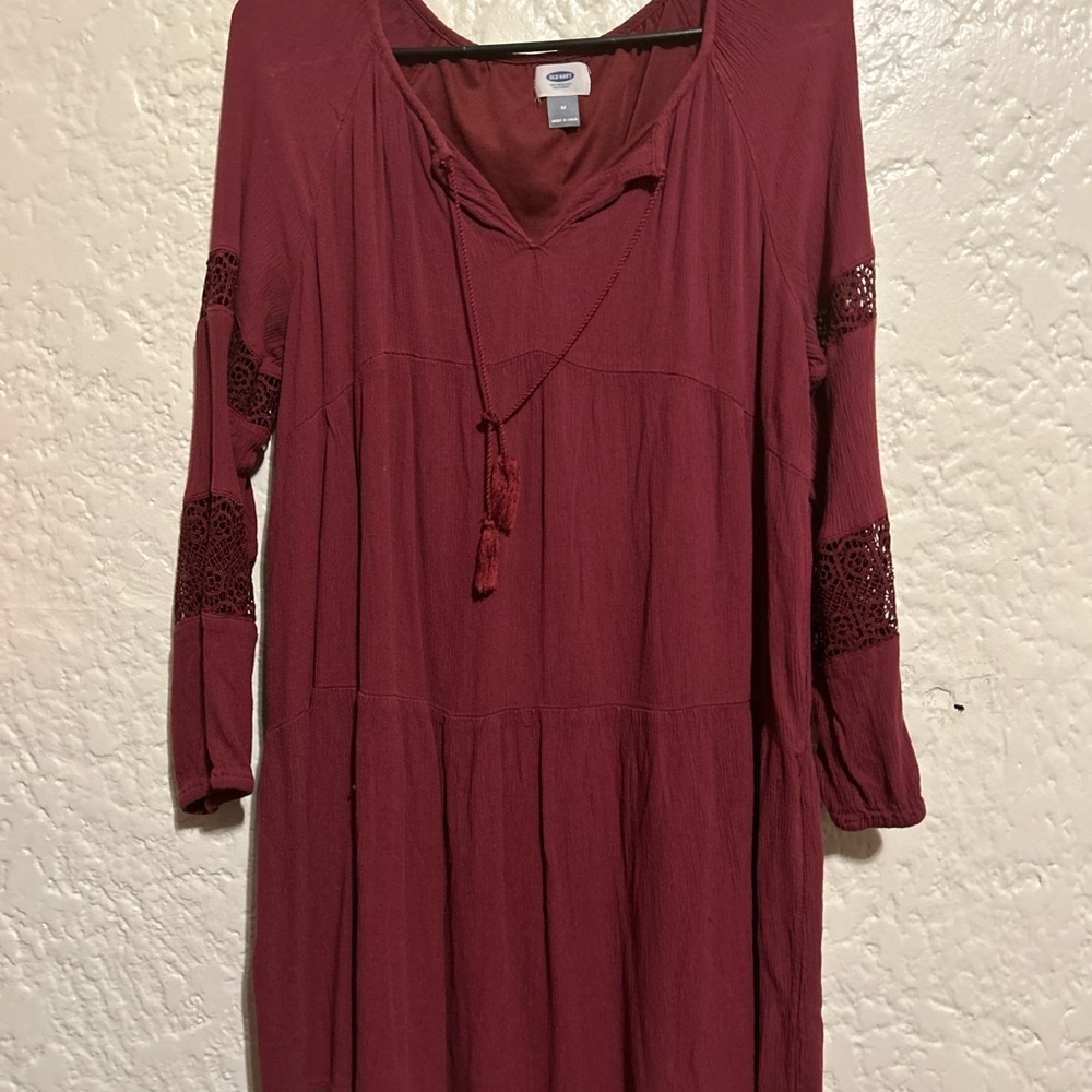 Old Navy Red Ruched Sundress with Bishop Sleeves
